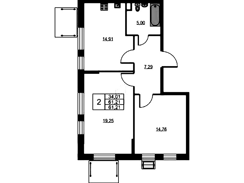 2-комнатная квартира 61.2 м², 2/10 эт., ЖК «VEREN NEXT Шуваловский»